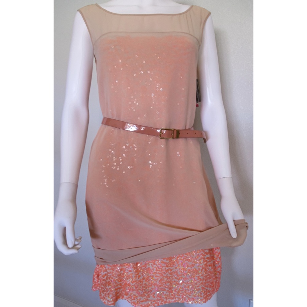 Vince Camuto Nude Sequin Chiffon Sleeveless Dress